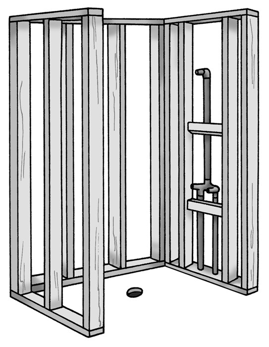 Figure 7-1: Nonbearing partition walls support the shower stall wall panels.